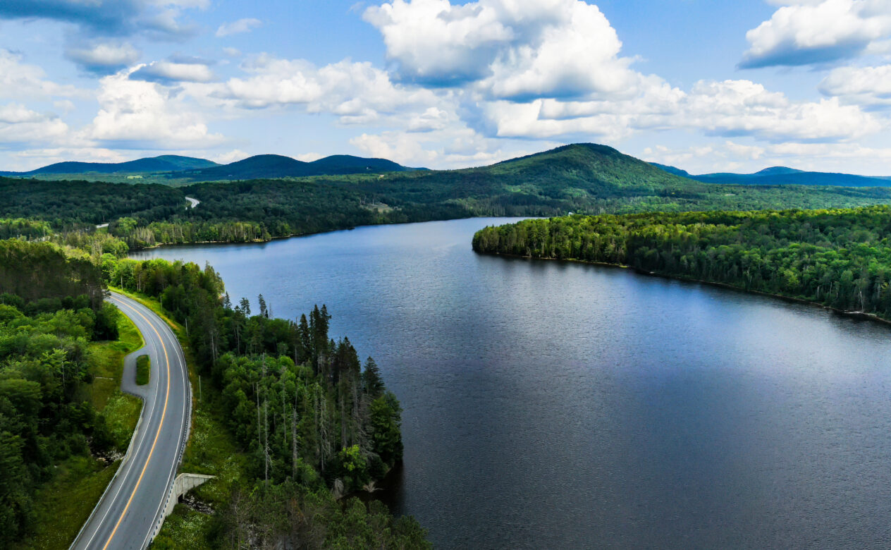 Wide Shot of a River Next to the Hillside