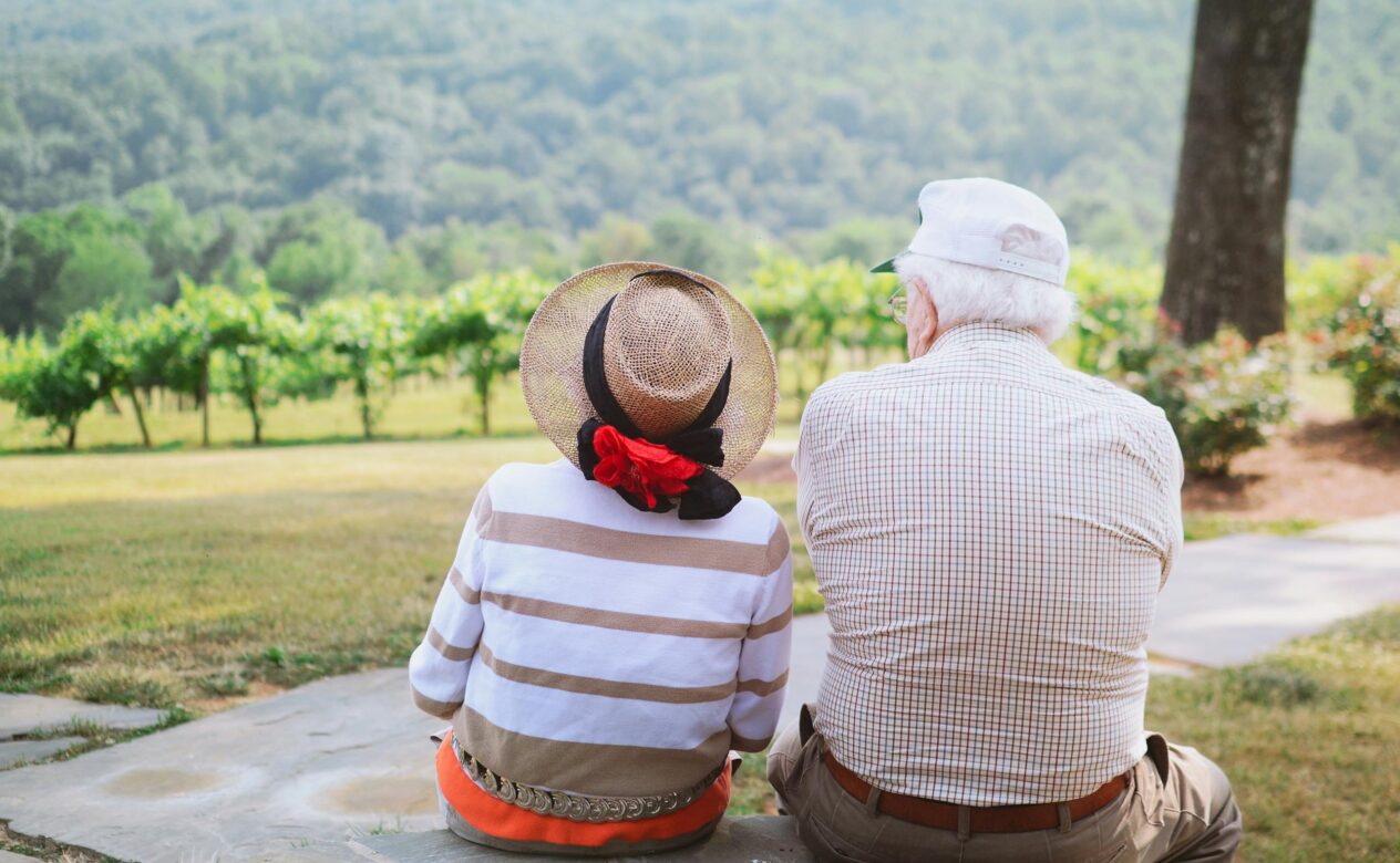 senior couple admiring mountain view